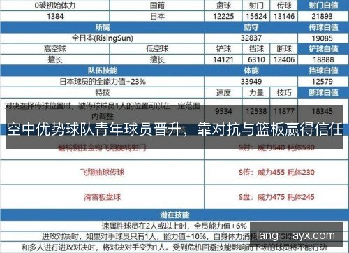 空中优势球队青年球员晋升，靠对抗与篮板赢得信任